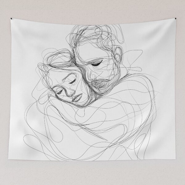 Artikelvorschau, Scribble Art - One Line Art - Paar umarmt sich - Winterstimmung entworfen und verkauft von One-Line-Artist.