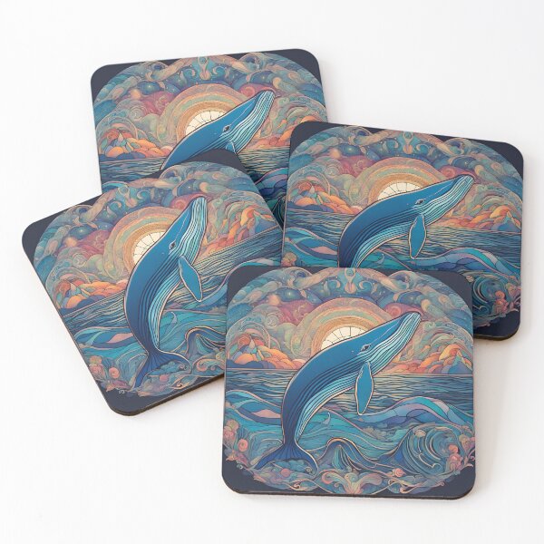 Item preview, Art Nouveau blue whale in the magical ocean designed and sold by LumiLemon.