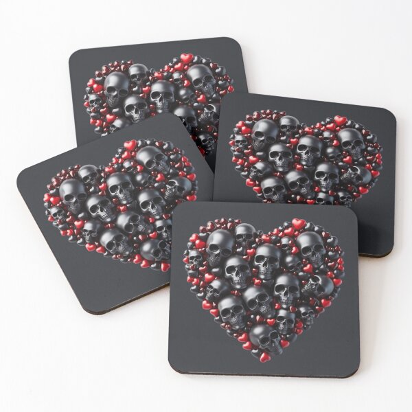 Item preview, Ebony color Skulls, Hearts, Dark Background, Big pattern designed and sold by GaborSkeleton.