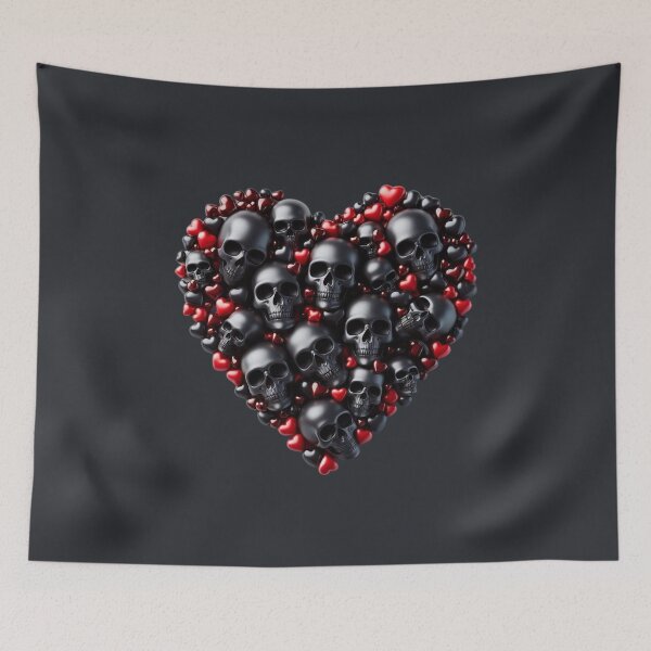 Item preview, Ebony color Skulls, Hearts, Dark Background, Big pattern designed and sold by GaborSkeleton.