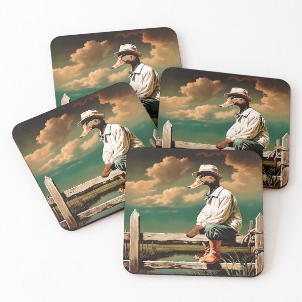 Item preview, Vintage Animal Art: Duck Farmer Sitting on the Fence | Animal Art | Oil Painting | Vintage Art designed and sold by UnhingedBird.