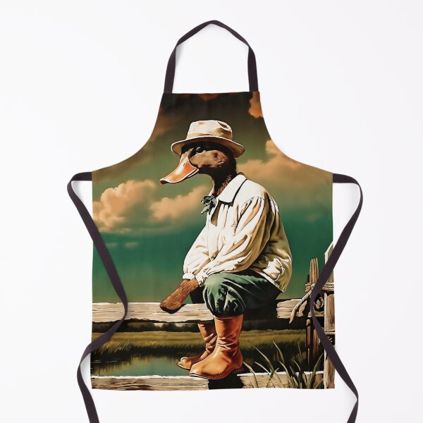 Item preview, Vintage Animal Art: Duck Farmer Sitting on the Fence | Animal Art | Oil Painting | Vintage Art designed and sold by UnhingedBird.