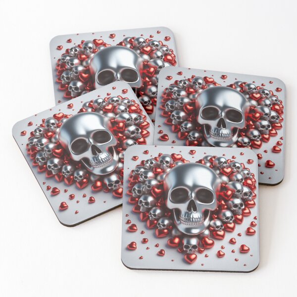 Item preview, Small, Bright Silver Skulls and Red Hearts designed and sold by GaborSkeleton.