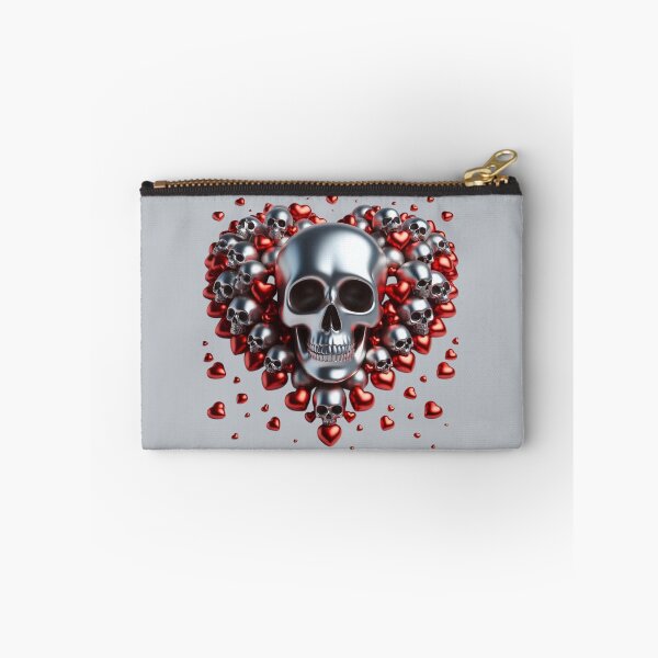 Artikelvorschau, Kleine, leuchtend silberne Totenköpfe und rote Herzen entworfen und verkauft von GaborSkeleton.