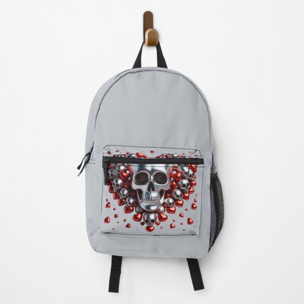 Item preview, Small, Bright Silver Skulls and Red Hearts designed and sold by GaborSkeleton.