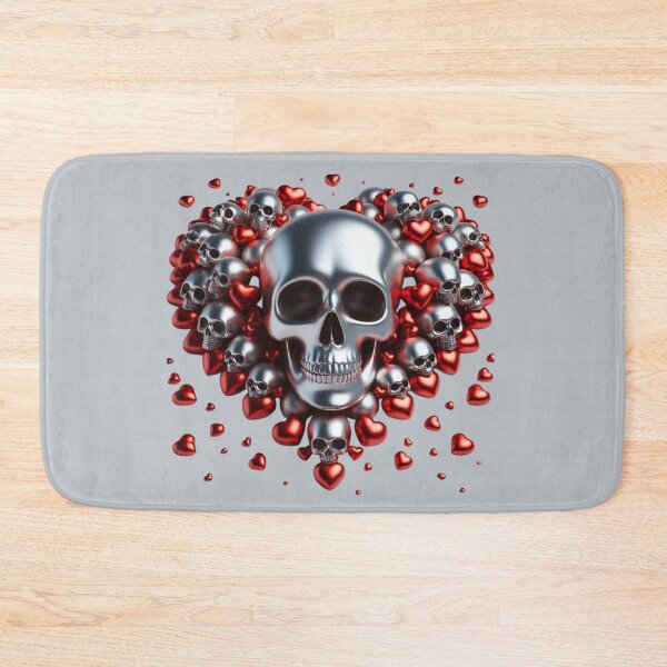 Item preview, Small, Bright Silver Skulls and Red Hearts designed and sold by GaborSkeleton.