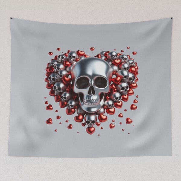Item preview, Small, Bright Silver Skulls and Red Hearts designed and sold by GaborSkeleton.