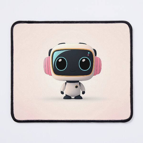 Item preview, Cute Robot with Pink Headphones and Big Eyes designed and sold by GoldenTealArts.