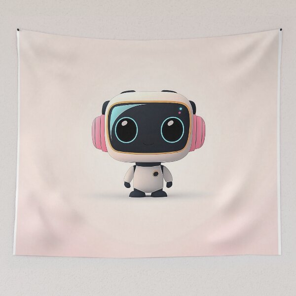 Item preview, Cute Robot with Pink Headphones and Big Eyes designed and sold by GoldenTealArts.