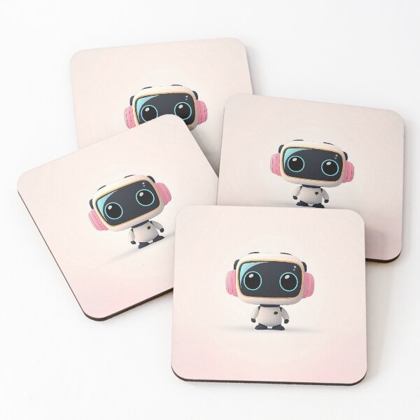 Item preview, Cute Robot with Pink Headphones and Big Eyes designed and sold by GoldenTealArts.