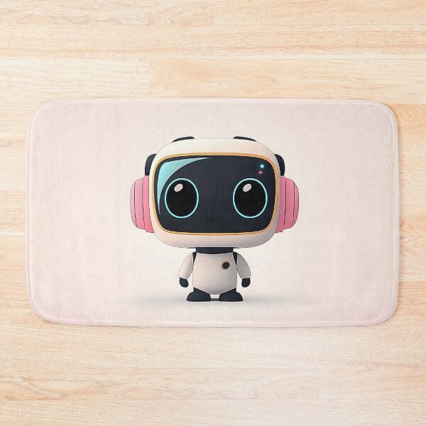 Item preview, Cute Robot with Pink Headphones and Big Eyes designed and sold by GoldenTealArts.