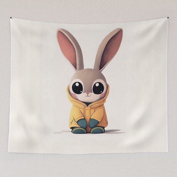 Item preview, Yellow Hoodie Rabbit Cartoon Illustration designed and sold by GoldenTealArts.