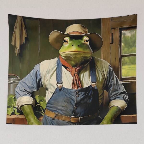 Item preview, Vintage Animal Art: Frog Farmer After Work | Animal Art | Oil Painting | Vintage Art designed and sold by UnhingedBird.