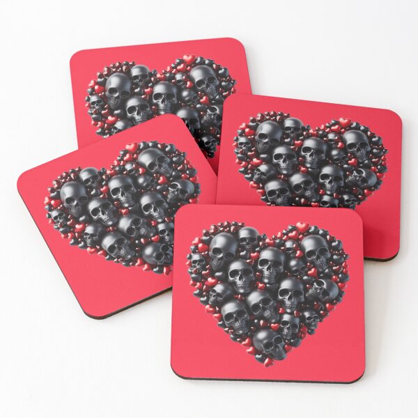 Item preview, Ebony color Skulls, Hearts, Red Background, Big pattern designed and sold by GaborSkeleton.
