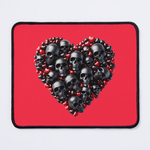 Item preview, Ebony color Skulls, Hearts, Red Background, Big pattern designed and sold by GaborSkeleton.
