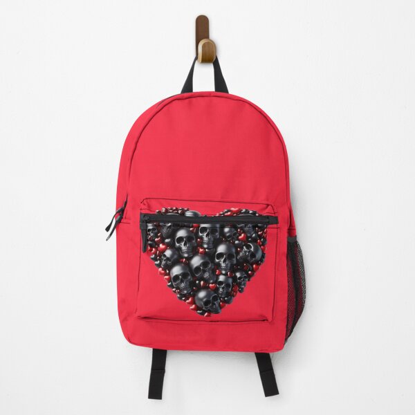 Item preview, Ebony color Skulls, Hearts, Red Background, Big pattern designed and sold by GaborSkeleton.