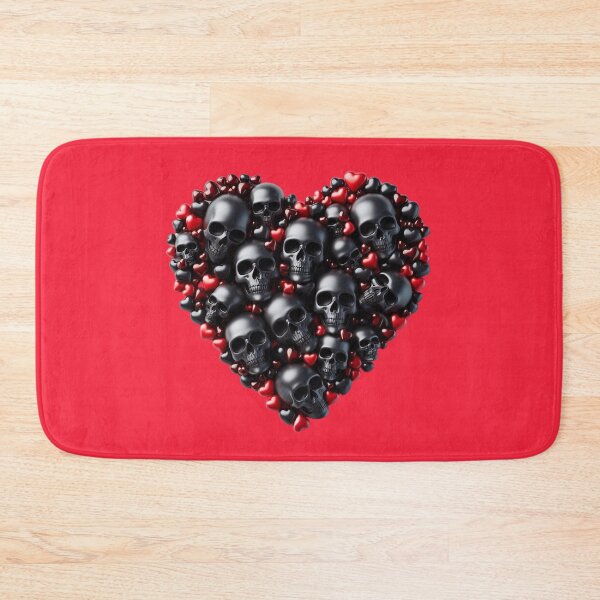 Item preview, Ebony color Skulls, Hearts, Red Background, Big pattern designed and sold by GaborSkeleton.