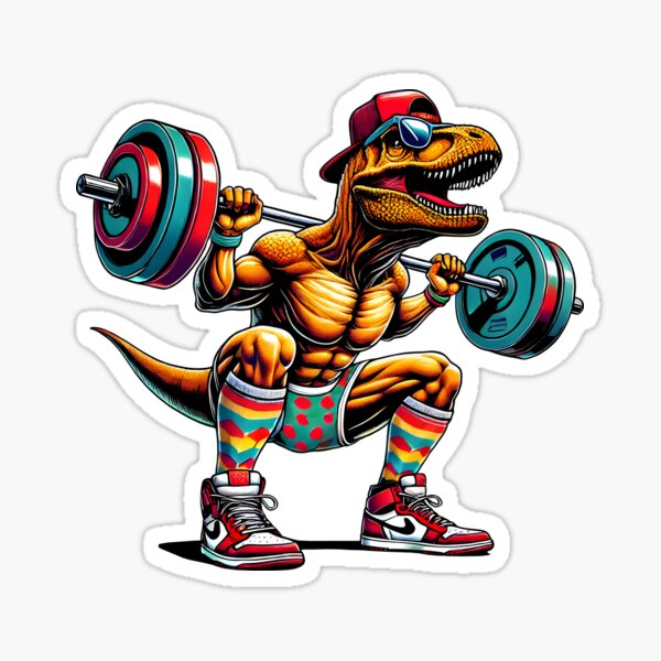 Item preview, Gym Dinosaur Lifting Weights Retro Fitness Art designed and sold by DrawHandArt.