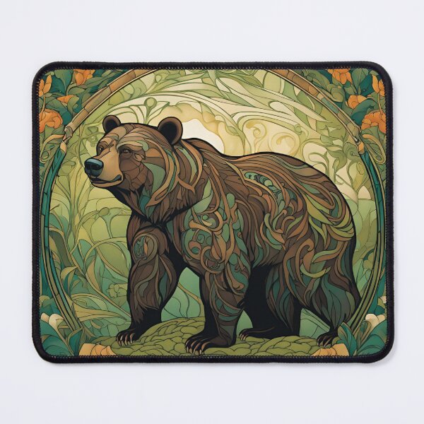 Item preview, Art Nouveau grizzly bear magical forest floral design designed and sold by LumiLemon.
