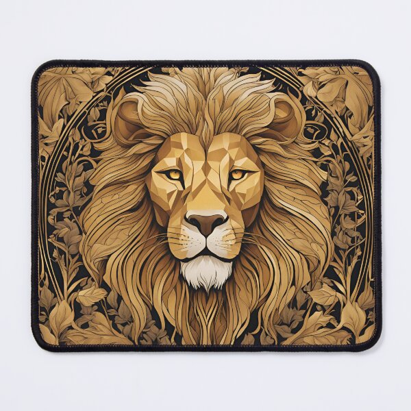 Item preview, Art Nouveau African golden lion low poly floral design designed and sold by LumiLemon.