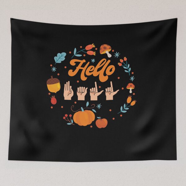 Item preview, ASL American Sign Language Hello Fall Autumn Season Design designed and sold by Dressed For  Duty.
