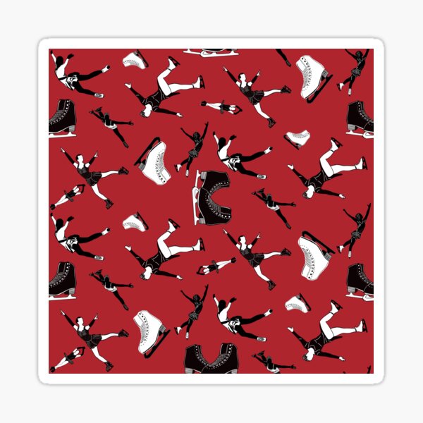 Figure Skating Female Silhouettes on Brick Red Background Sticker