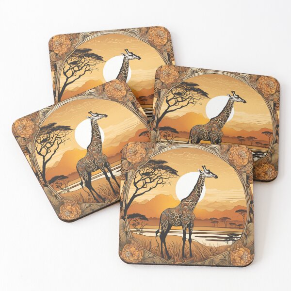 Item preview, Art Nouveau African Savannah Giraffe at Sunset with Acacia Tortilis designed and sold by LumiLemon.