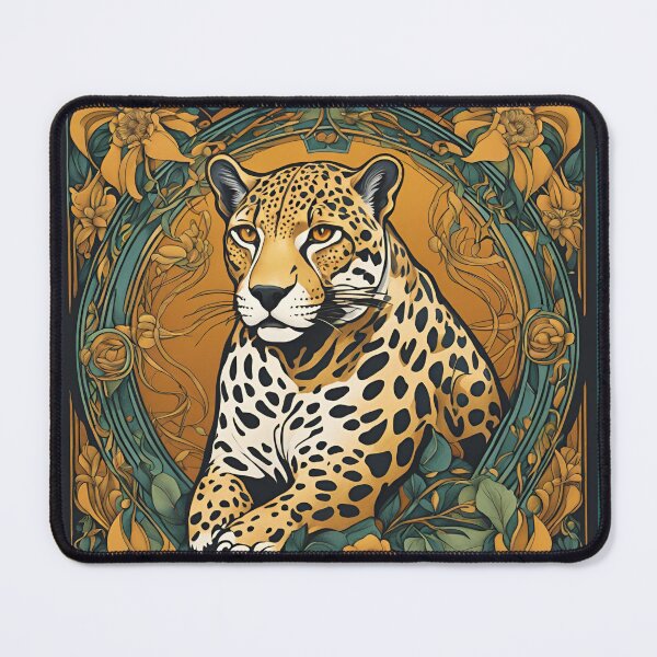 Item preview, Art Nouveau Jaguar from the Amazon jungle with floral design designed and sold by LumiLemon.