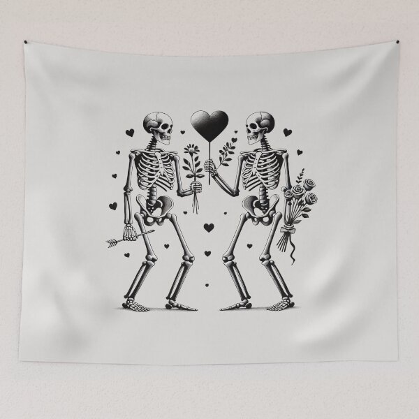 Item preview, Loving Skulls, Hearts, Flowers, Pale Background, Big pattern designed and sold by GaborSkeleton.