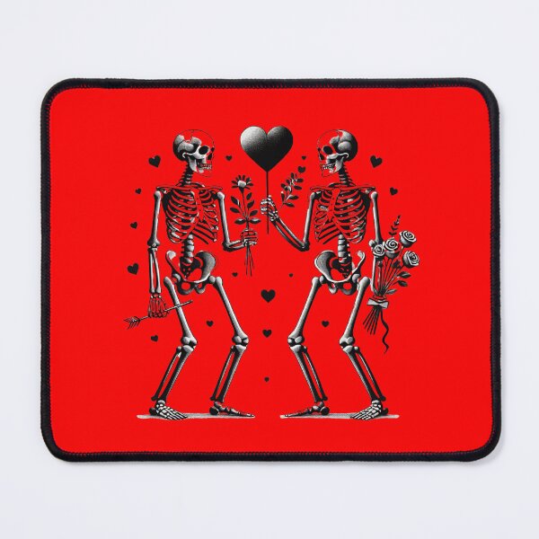Item preview, Loving Skulls, Hearts, Flowers, Red Background, Big pattern designed and sold by GaborSkeleton.