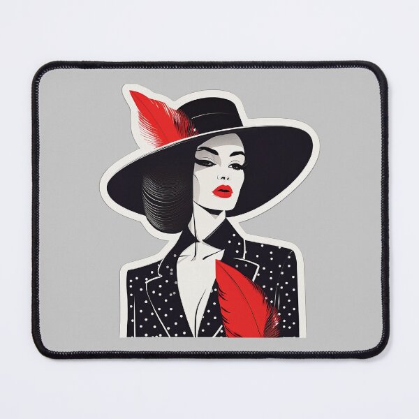 Item preview, Vouge woman in black hat with red lipstick designed and sold by DropRomance.