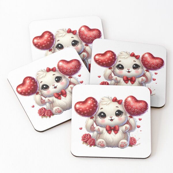 Item preview, Adorable Valentine Bunny with Heart Balloons and Roses designed and sold by HanaPrints.