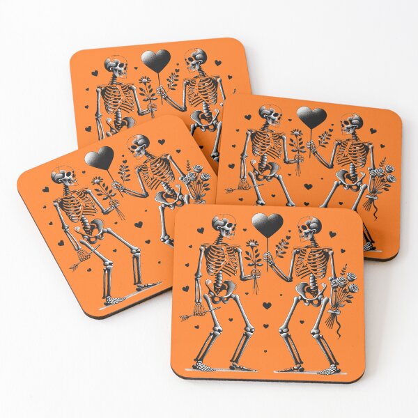 Item preview, Loving Skulls, Hearts, Flowers, Orange Background, Big pattern designed and sold by GaborSkeleton.