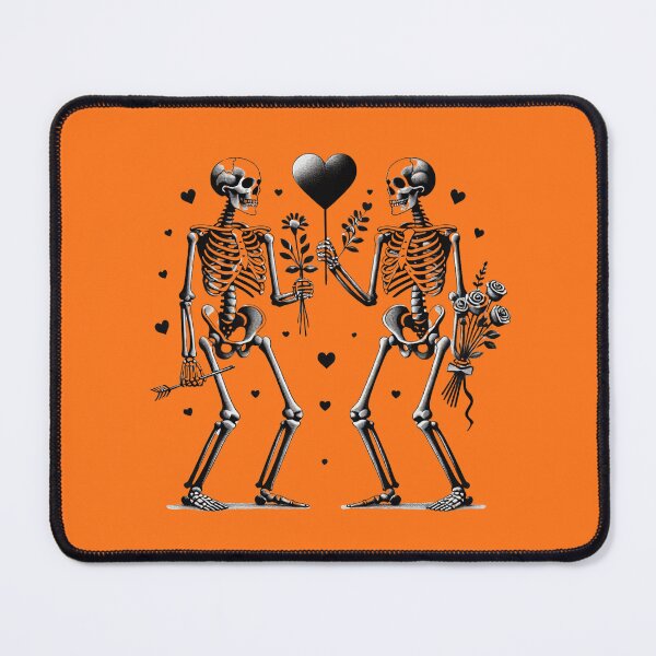 Item preview, Loving Skulls, Hearts, Flowers, Orange Background, Big pattern designed and sold by GaborSkeleton.