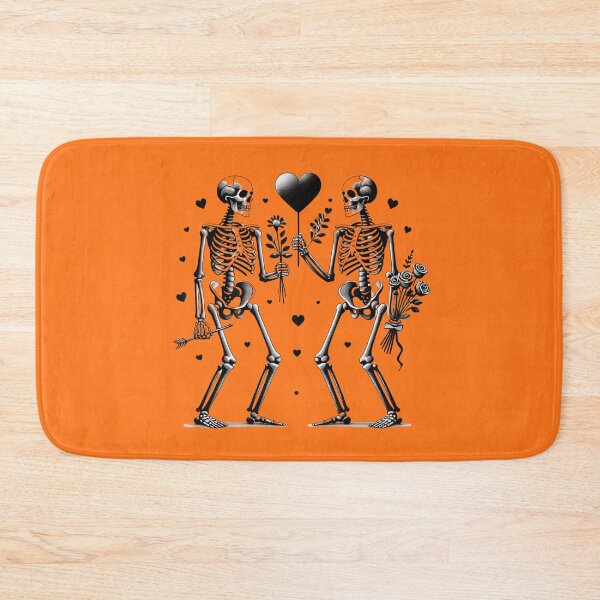 Item preview, Loving Skulls, Hearts, Flowers, Orange Background, Big pattern designed and sold by GaborSkeleton.