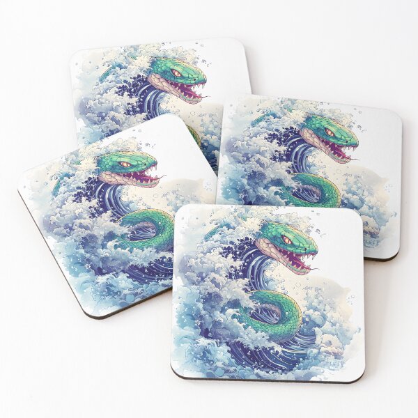 Item preview, Anime-Style Serpent Rising – Japanese Great Wave-Inspired Snake Art designed and sold by AnnDesignStudio.