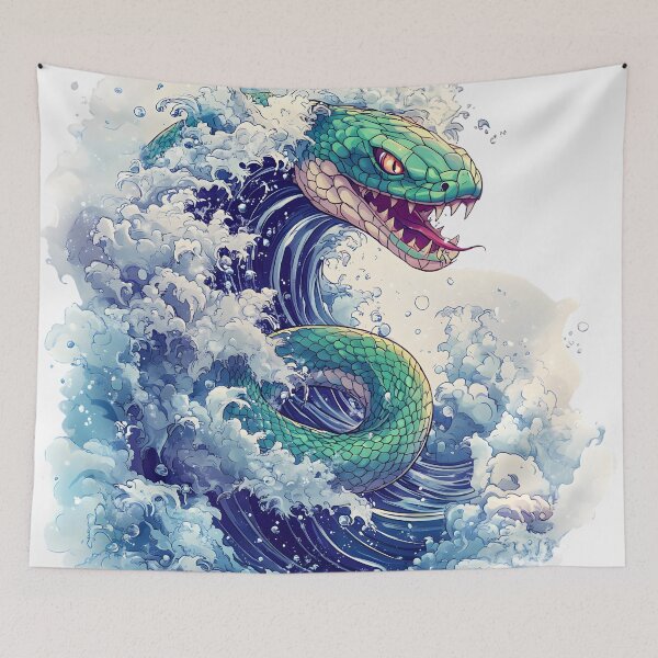 Item preview, Anime-Style Serpent Rising – Japanese Great Wave-Inspired Snake Art designed and sold by AnnDesignStudio.