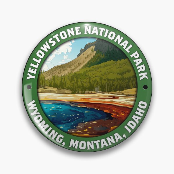 Item preview, Yellowstone National Park Geothermal Pools & Peaks Badge designed and sold by Stylish Grapefruit Familia.