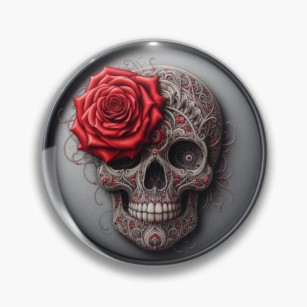 Item preview, Ornamental Pattern Skull, Red Rose, Gray, Big... designed and sold by GaborSkeleton.