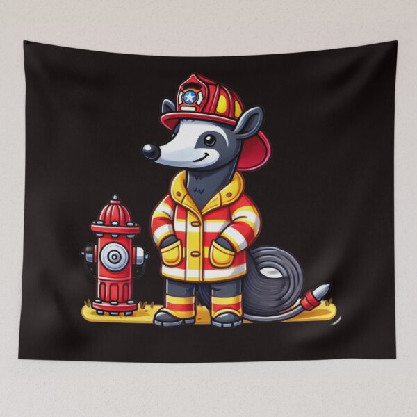 Item preview, Cute anteater firefighter at the fire hydrant designed and sold by DamioPolArt.