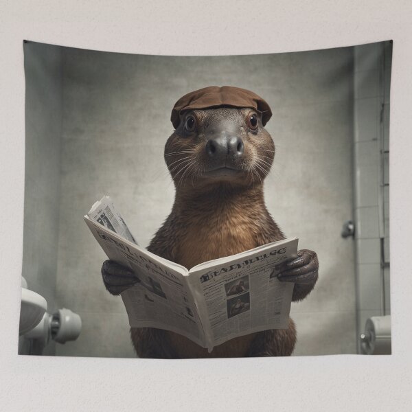 Item preview, Quirky Platypus Reading Newspaper Bathroom Art designed and sold by vk09.