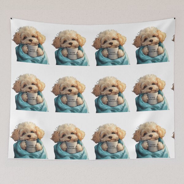 Item preview, No barks before cofee, maltipoo wrapped in a cozy blanket with a coffee mug- perfect gift for dog lovers!  designed and sold by matixxx.