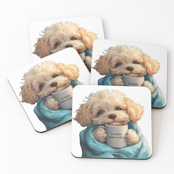 Item preview, No barks before cofee, maltipoo wrapped in a cozy blanket with a coffee mug- perfect gift for dog lovers!  designed and sold by matixxx.