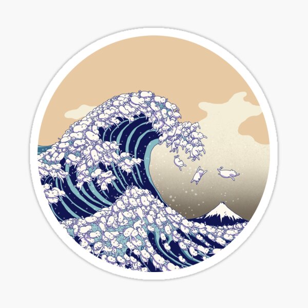 the great wave of kawaii Sticker