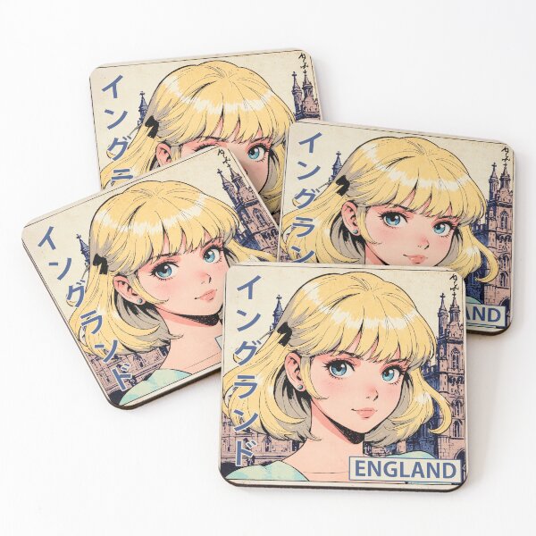 Artikelvorschau, England Blonde Anime Mädchen 80er Jahre Retro Ästhetik Vintage Briefmarke Design entworfen und verkauft von onlyanimevibes.