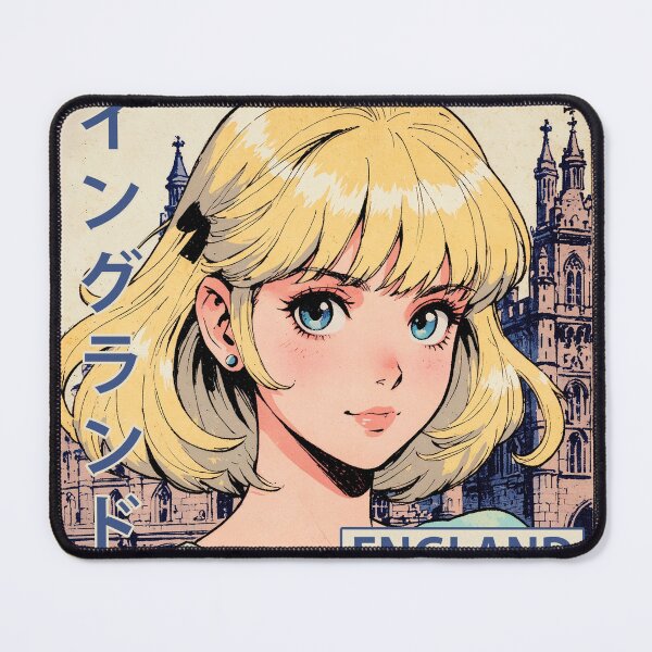 Item preview, England Blonde Anime Girl 80s Retro Aesthetic Vintage Postage Stamp Design designed and sold by onlyanimevibes.