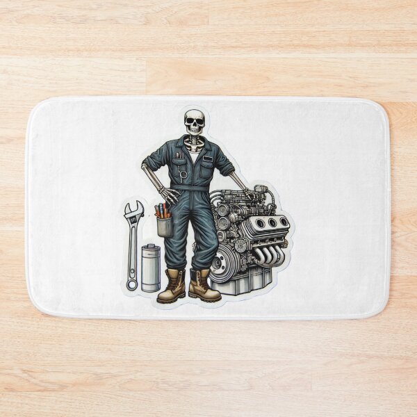 Item preview, Skeleton Diesel Mechanic in overalls with engine designed and sold by BrinaandPops.