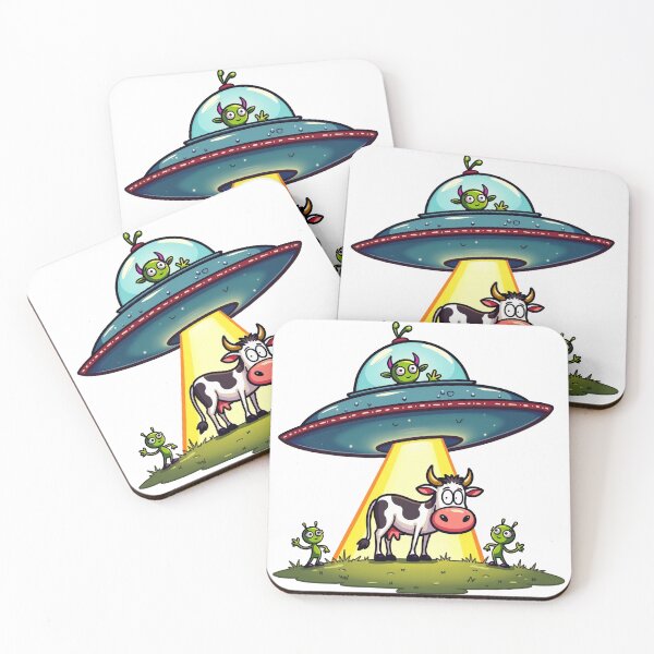 Item preview, Alien lifting a cow with a UFO designed and sold by GenArtLabAI.