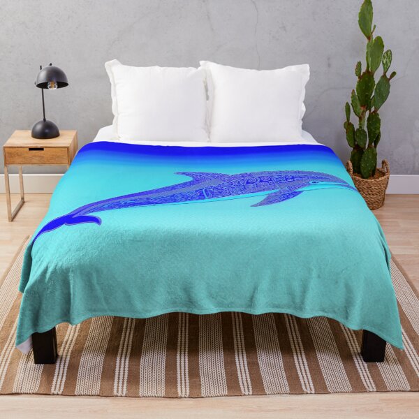 Item preview, Indigo Dolphin with Tribal Patterns Painting designed and sold by MagicalOceanArt.