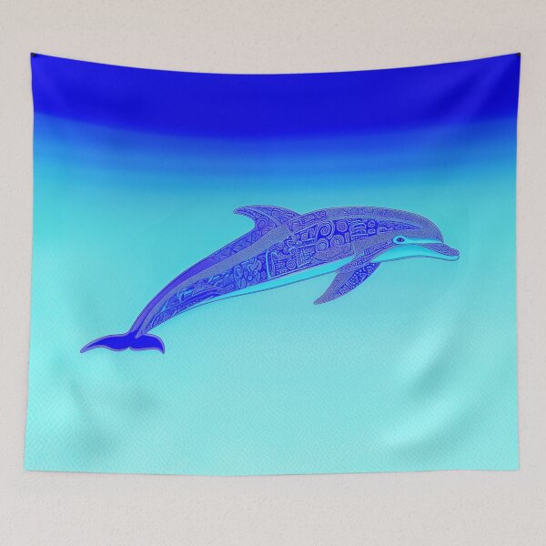 Item preview, Indigo Dolphin with Tribal Patterns Painting designed and sold by MagicalOceanArt.